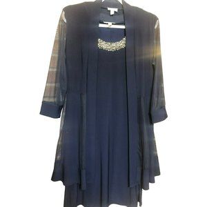 CB Elegant 2 Piece Sleeveless Shift Dress w/Sheer Jacket Sz 8 Navy, Wedding, MOB